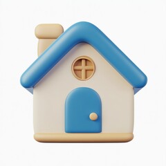 3d clay icon of house with blue roof
