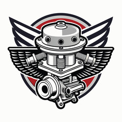 Design a classic carburetor logo featuring stylized airflow, emphasizing speed and power.  Include a single, prominent element.
