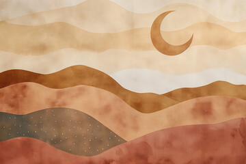 artistic representation of a serene, abstract landscape, designed with a bohemian and minimalist aesthetic.