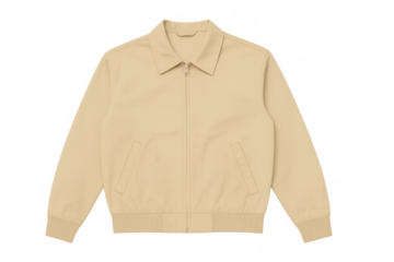 Classic beige harrington jacket isolated on transparent background, perfect for showcasing designs and logos