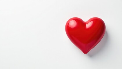 Single red heart shape on pure white background, symbol, minimal
