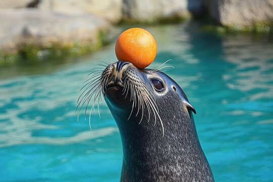 Clever seal balancing a ball