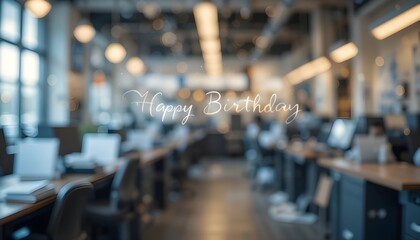 Fototapeta premium Soft, creamy whites and soothing blues create a dreamy bokeh effect photographic background that is ideal for a happy birthday card. The blurred, out-of-focus parts hint at a busy newspaper office, po