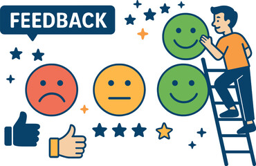 Naklejka premium The concept of feedback or appreciation ratings is based on customer satisfaction, which is often measured by a positive score or the quality of service received, reflected in a customer experience