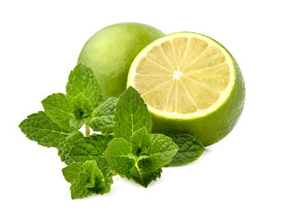 Melissa leaves with lime isolated on white background