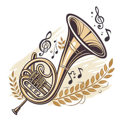 Design a vintage brass-textured logo featuring a stylized horn, incorporating a musical note 'n', evoking a classic, elegant feel.