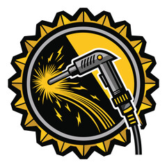 Design a vector logo a powerful welding torch emitting sparks, embodying heavy industry.  Include a strong, memorable design.