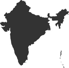 Black map of India illustration isolated on transparent background