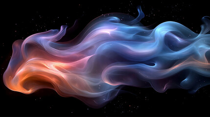 Obraz premium Abstract swirling smoke or nebula. Color gradient of orange, pink, blue, and white against black background. Delicate, flowing shapes. Cosmic, ethereal, dynamic
