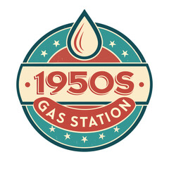 Design a 1950s style gas station logo featuring a stylized oil drop and retro font.  The design should evoke a sense of nostalgia and Americana.