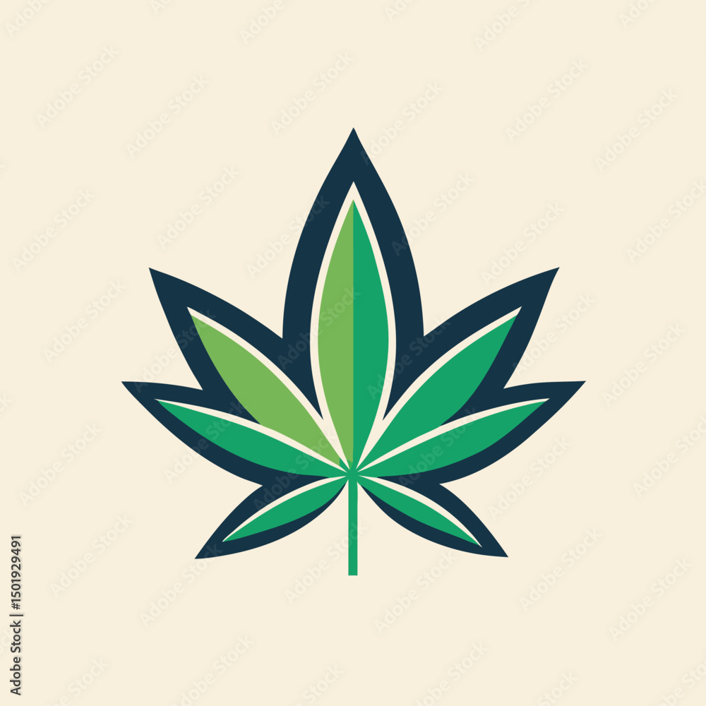 Poster vector illustration of a stylized cannabis leaf with geometric shapes on a soft background, perfect 