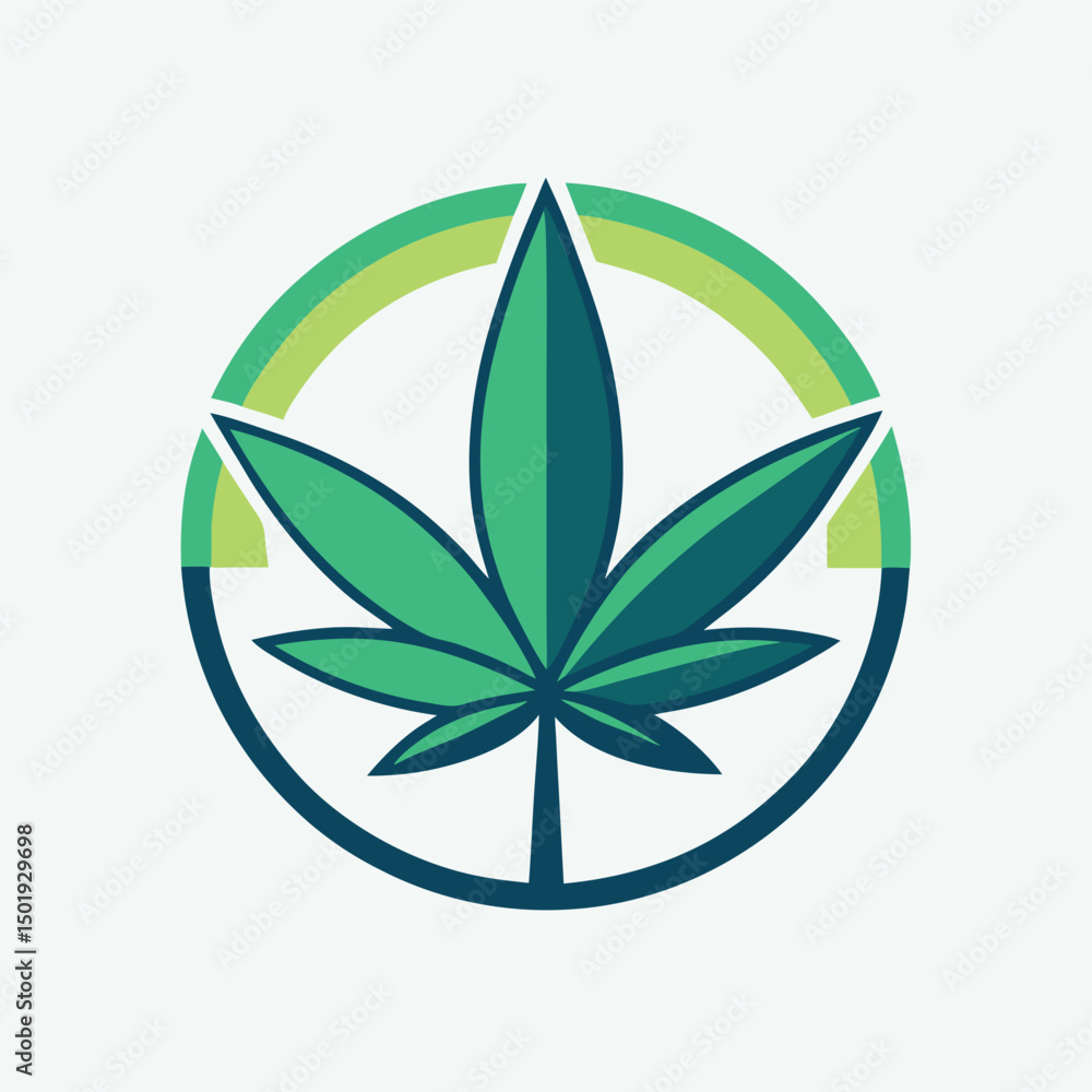 Poster vector illustration of a stylized cannabis leaf with geometric shapes on a soft background, perfect 