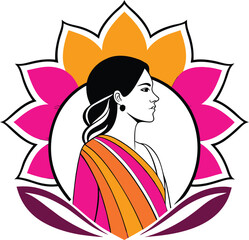 Elegant Indian Woman in Sari with Lotus Flower Design