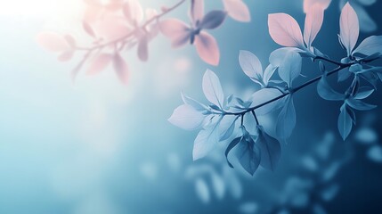 Delicate pastel leaves on a branch in soft light.
