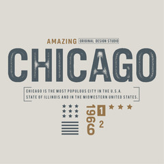 city graphics in vintage illustration. city t-shirt design in vector. Chicago city Illinois with lettering design. Vector and illustration.  Chicago typography design. vintage city print.