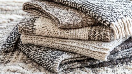Cozy Textured Blankets Stacked for Warmth and Comfort in Home