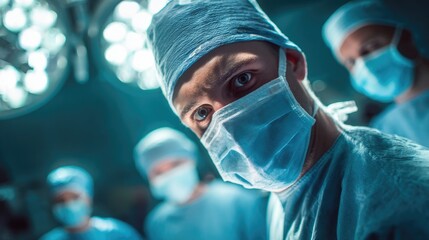 Focused male surgeon in operating room performing surgery
