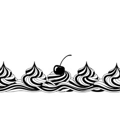 Black and White Whipped Cream Border with Cherry