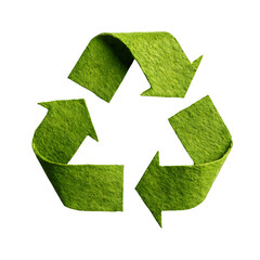Eco-friendly Green Recycle Symbol made of sustainable material on transparent background promoting environmental consciousness and recycling practices.