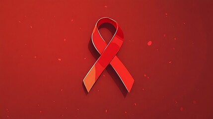Red awareness ribbon on a red background.