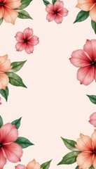 Fototapeta premium botanical pattern of tropical watercolor flowers arranged in soft diagonals across a pastel background. each flower has a hand painted organic texture, with gradient shadows to show natural volume.