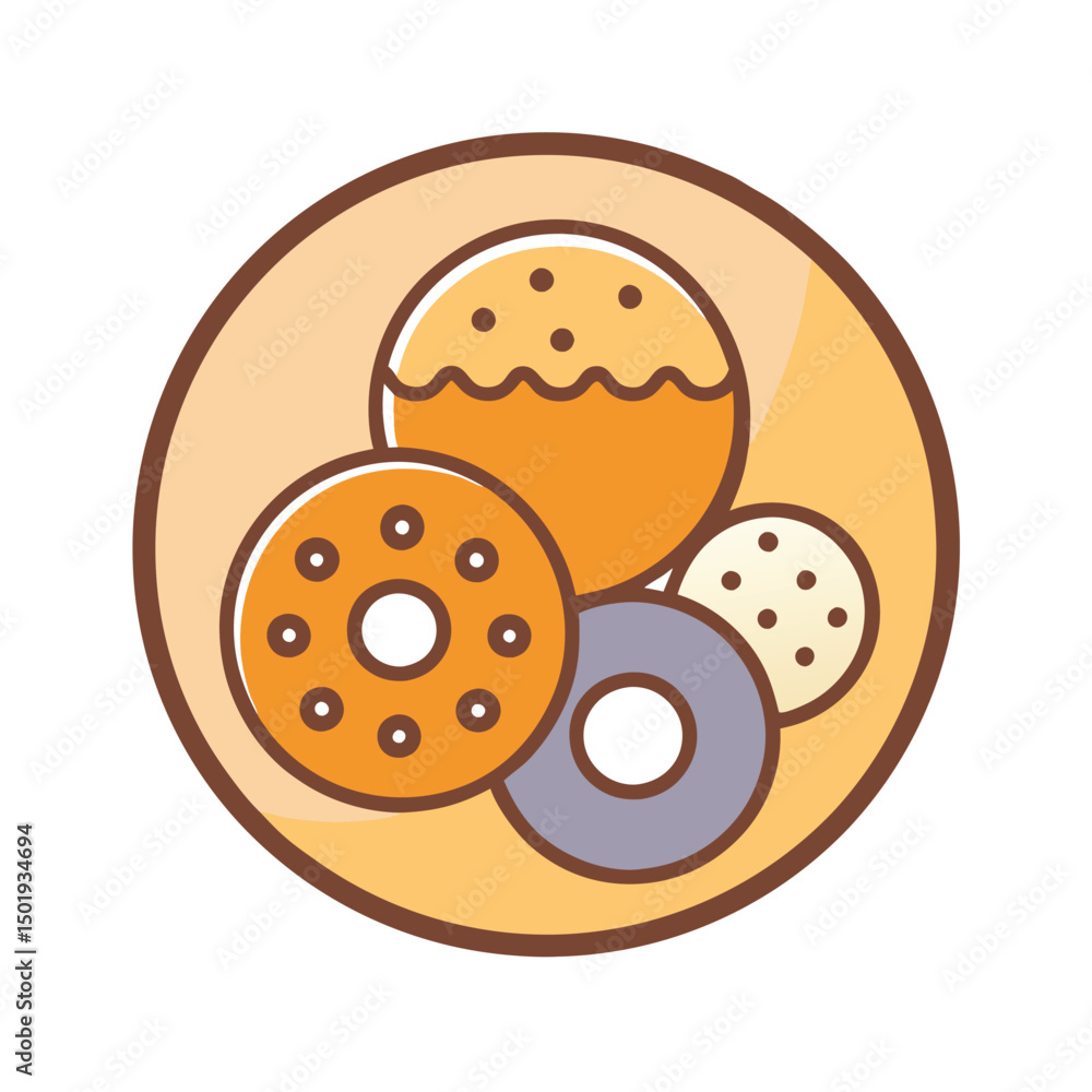 Poster delicious vector illustration of assorted cookies and pastries designed for bakery branding and culi