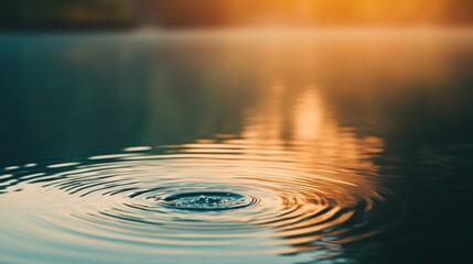 Tranquil Water Surface with Ripple Effects at Sunset Glow