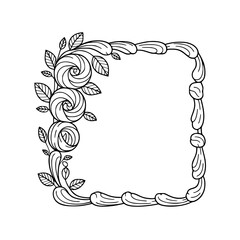 Elegant Floral Frame, Monochrome Corner Design, Vector Illustration