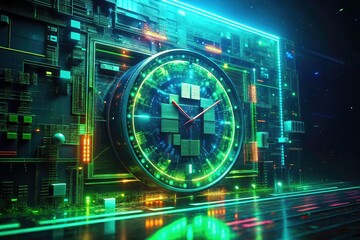 Digital Clock Hacker Theme, Glitch Art, Cyberpunk Clock,  Running Code, Binary Clock, Neon Clock, Futuristic Clock, Abstract Clock, Data Stream Clock, Hacking Clock, Digital Time,  Cybersecurity Clock