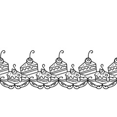 Line Art Cake Border, Monochrome Pattern, Hand Drawn Dessert