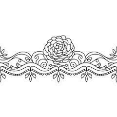 Elegant Floral Border in Black and White, Decorative Design Element