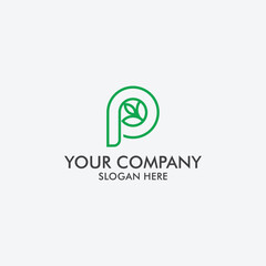 Letter P logo design with flower, nature icon