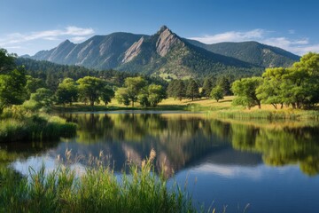 Fototapeta premium Mountain lake reflection isolated on white background