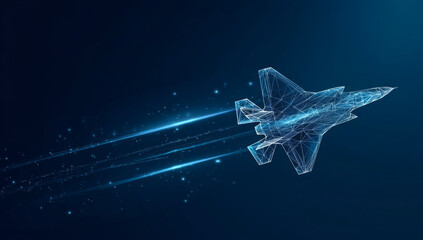 Futuristic Stealth Fighter Jet Positioned on a Digital Runway
