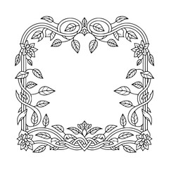 Elegant Floral Border Frame, Line Art, Flourish Design