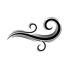 Vector Wind Graphic, Black Swirls on White Background