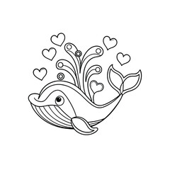 Obraz premium Printable Whale Spouting Water Coloring Page Vector