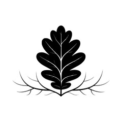 Black Oak Leaf Emblem with Minimalist Silhouette Design