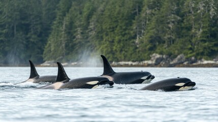 Fototapeta premium Orcas in a calm sea
