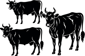 cows set silhouette
