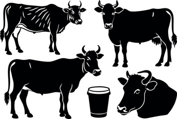 black and white cows set 