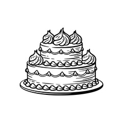 Elegant Two-Tier Cake Illustration, Black and White Vector