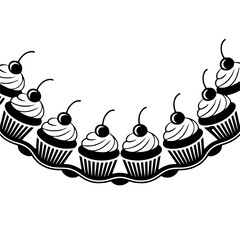 Elegant Cupcake Border Design with Cherries in Black and White
