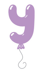 Latin letter Y shaped balloon, rounded glossy design, isolated vector on transparent background. Hand drawn illustration. Holiday, party, celebration, anniversary, birthday card, banner element