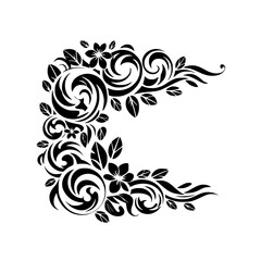 Elegant Black Floral Corner Design on White Background