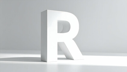 White 3D Letter R on White Background