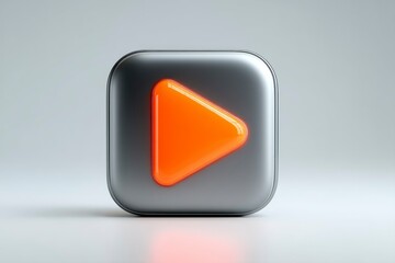 Play Button Icon with Modern Design and Vibrant Orange Triangle on a Sleek Black Background Id