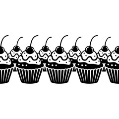 Vector Cupcakes Border: Black & White Dessert Illustration