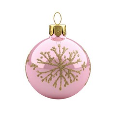Pink christmas ornament with gold snowflake design isolated on white background