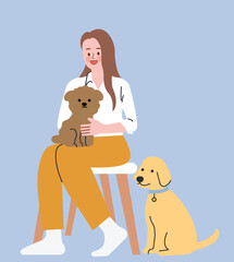 Woman sitting with her dogs